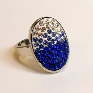 Vintage Blue Ombre Crystal  Silver Tone Cocktail Ring Size 9